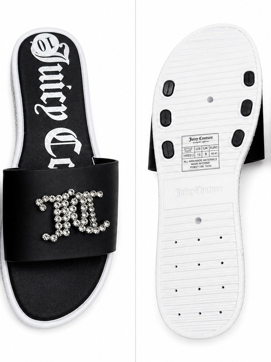 Juicy Couture Shoes - Juicy Couture Black Slide Sandals with Crystal Logo NWOT